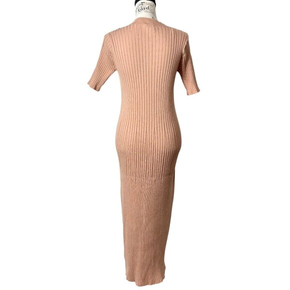 Varley Rib Knit Midi Dress Short Sleeve Beige Maeve Womens Size M - Picture 5 of 9